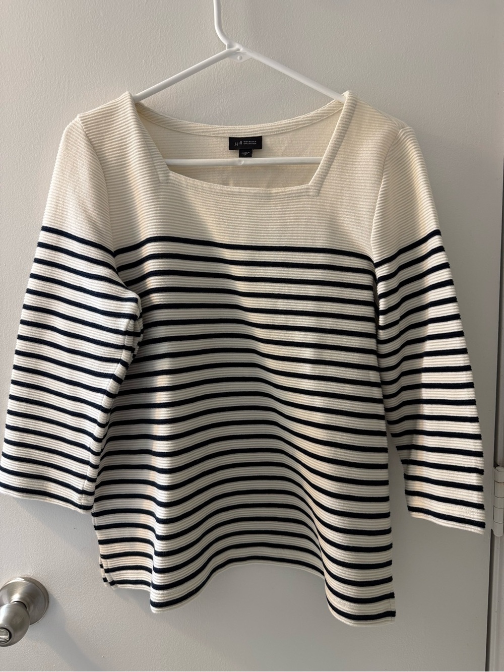 J. Jill Cream and Navy Striped Square-Neck Sweater